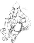  2018 anthro avian bird black_and_white bottomwear bottomwear_down butt clothed clothing clothing_pull crossdressing falco_lombardi falcon falconid greyscale hi_res jacket male metal_legs monochrome nintendo panties pants pants_down partially_clothed prosthetic prosthetic_leg prosthetic_limb pulling_underwear redo_(artist) signature simple_background sitting sketch solo star_fox text topwear underwear underwear_pull visor white_background 