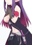  1girl black_gloves breasts breasts_out flower gloves head_out_of_frame highres large_breasts long_hair lyra_(re:zero) morisobo nipples purple_hair re:zero_kara_hajimeru_isekai_seikatsu re:zero_kara_hajimeru_isekai_seikatsu:_lost_in_memories red_flower red_rose rose sideboob simple_background solo white_background 