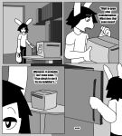  absurd_res anthro appliance bottomwear box clothing comic container dialogue doorway fridge furniture hi_res kitchen kitchen_appliance lagomorph leporid long_ears male mammal note pants parttimeyeen_(artist) rabbit shirt solo stove table topwear tristen_(parttimeyeen) 