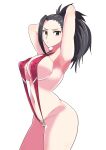  1girl absurdres adapted_costume arms_up bangs bikini boku_no_hero_academia breasts commentary_request covered_nipples full_body highres kjus6668 large_breasts looking_at_viewer navel slingshot slingshot_swimsuit solo swimsuit white_background yaoyorozu_momo 