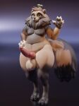  2022 3d_(artwork) absurd_res animal_genitalia anthro balls big_balls big_tail blender_(software) canid canine digital_media_(artwork) efoav erection genitals hi_res knot male mammal miha_(efoav) neck_tuft nude overweight overweight_male penis raccoon_dog sheath slightly_chubby solo tail tanuki thick_thighs tuft 