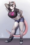  animal_humanoid anthro bottomwear clothed clothing cutoffs denim denim_clothing didelphid didelphid_humanoid female hi_res humanoid looking_at_viewer mammal mammal_humanoid marsupial marsupial_humanoid mesh_shirt shirt shorts siamkhan solo standing t-shirt topwear 