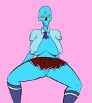  3_eyes alien alien_humanoid anterior_nasal_aperture anus bald big_breasts blue_body blue_clothing blue_footwear blue_socks bone bottomwear breasts clothing dark_samus female footwear genitals goo_creature goo_humanoid hi_res humanoid knee_highs knee_socks legwear looking_at_viewer metroid metroid_prime miniskirt multi_eye nintendo presenting pussy red_bottomwear red_clothing red_skirt school_uniform skirt skull skull_head smile smiling_at_viewer socks solo spread_legs spreading uniform unknown_artist yellow_eyes 