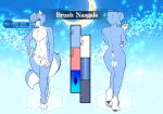  5_fingers anthro biped blue_body blue_fur brush_(benju) butt canid canine canis color_swatch countershade_fur countershade_torso countershading domestic_dog english_text fingers fur male mammal model_sheet munkeesgomu pawpads paws solo tail text 