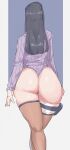  1girl absurdres ass black_hair highres huge_ass hyuuga_hinata leebo_(leeboxxx) leotard_sweater long_hair looking_away mature_female naruto naruto_(series) pantyhose purple_sweater solo sweater thigh_strap 