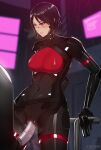  1girl android black_hair blue_eyes breasts elster_(signalis) gun holding holding_gun holding_weapon joints kairos+ metal_skin robot_joints science_fiction sex short_hair signalis solo vaginal weapon 