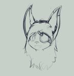  2014 ambiguous_gender bat ears_up eye_patch eyewear grey_background hair headshot_portrait long_ears long_hair looking_at_viewer ludis-luteo mammal monochrome portrait rough_sketch simple_background sketch smile solo terry_(ludis-luteo) 