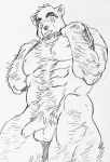 1boy :p abs animal_ears arm_hair bara bare_pectorals bottomless chest_hair clothes_lift crotch dickfish_(fishismdick) dog_boy dog_ears feet_out_of_frame fluffy foreshortening foreskin from_below furrification furry furry_male hairy half-erect highres john_rottweil_(dickfish) large_pectorals leg_hair lifted_by_self male_focus male_pubic_hair muscular muscular_male naked_shirt navel navel_hair nipples original pectorals penis pubic_hair scan shirt shirt_lift short_hair sideburns sketch solo stomach thick_eyebrows thick_thighs thighs tongue tongue_out traditional_media undressing 