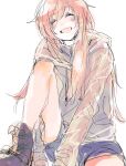  bad_id bad_link bad_twitter_id highres hood hoodie long_hair megurine_luka meola pink_hair shoes smile sneakers vocaloid 