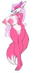  2019 absurd_res anthro big_breasts big_nipples biped blue_eyes blue_nose breasts canid canine denisse female fox full-length_portrait fur genitals hair hi_res huge_breasts mammal max_blackrabbit nipples open_mouth pink_body pink_fur pink_hair portrait pussy simple_background solo white_background 