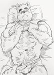  1boy bara billy_russell_(dickfish) blush boxers bulge clothes_lift dickfish_(fishismdick) fangs fangs_out fluffy furrification furry furry_male furry_with_furry highres john_rottweil_(dickfish) large_pectorals lifted_by_self looking_at_another male_focus male_pubic_hair male_underwear male_underwear_pull muscular muscular_male navel navel_hair nipples no_pants original pectorals penis penis_peek pillow pov pov_hands pubic_hair pulled_by_another scan shirt_lift short_hair sideburns sketch solo_focus stomach tank_top thick_eyebrows thick_thighs thighs traditional_media underpec underwear 