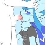  ambiguous_gender anthro anthro_penetrated blue_eyes blush bodily_fluids chiyosuke_masin clothing duo eeveelution fellatio fluffy generation_4_pokemon glaceon hand_on_head hi_res human human_on_anthro human_penetrating human_penetrating_anthro interspecies male male/ambiguous mammal nintendo oral penetration penile pokemon pokemon_(species) pokephilia scarf sex shiny_pokemon shirt starei_(starei) sweat tassels topwear 