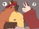  2023 anthro canid canine duo exclamation_point kemono lagomorph last_heart leporid male mammal moobs nipples overweight overweight_male question_mark rabbit realiron_(artist) 