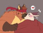  2023 anthro blush canid canine duo exclamation_point kemono kissing lagomorph last_heart leporid male mammal overweight overweight_male rabbit realiron_(artist) surprise 
