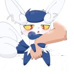  absurd_res aka_leopard anthro blue_body blush disembodied_hand duo female fingering generation_6_pokemon hi_res human male male/female mammal meowstic nintendo open_mouth pokemon pokemon_(species) raised_tail simple_background tail vaginal vaginal_fingering white_background white_body yellow_eyes 