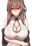  azur_lane bare_shoulders black_ribbon blush breasts brown_hair cleavage commentary_request hair_ribbon highres kousi_sirazawa large_breasts red_eyes ribbon swiftsure_(azur_lane) swiftsure_(beauty_of_white_jade)_(azur_lane) upper_body 