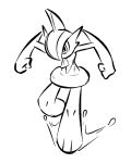  3_toes 4:5 advos digital_media_(artwork) feet fingers gallade gardevoir generation_3_pokemon generation_4_pokemon hair hair_over_eye hi_res humanoid male mammal monochrome nintendo not_furry one_eye_obstructed pokemon pokemon_(species) simple_background sketch solo toes white_background 