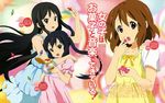  absurdres akiyama_mio black_eyes black_hair brown_eyes brown_hair candy dress food hair_ornament hairclip highres hime_cut hirasawa_yui itou_yuuichi k-on! long_hair multiple_girls nakano_azusa scan short_hair 