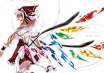 blonde_hair capelet crystal flandre_scarlet from_behind hat makie_fujiyuki mob_cap rainbow_order red_hair short_hair simple_background solo standing touhou white_background 