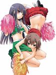  1girl back baka_to_test_to_shoukanjuu black_hair breasts brown_hair butt_crack cheerleader hair_ornament hairclip kinoshita_hideyoshi kirishima_shouko long_hair medium_breasts nakajima_yuka otoko_no_ko pom_poms underboob 