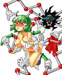  &gt;_&lt; ahoge angry areolae arm_grab ass ass_grab aura bdsm blue_hair blush body_blush breasts censored clenched_teeth closed_eyes clothes_down clothes_removed collarbone controller cucumber evil_grin evil_smile fake_censor glowing glowing_eyes green_hair grin hair_bobbles hair_ornament hat imminent_rape joystick kawashiro_nitori kazami_yuuka key large_breasts mary_janes mechanical_arms multiple_girls naked_shirt nipples nose_blush panties plaid plaid_vest pointless_censoring red_eyes shiny shiny_skin shirt shoes short_hair simple_background smile socks squemezzo suspension tears teeth touhou twintails two_side_up underwear undressing vest white_background you_gonna_get_raped 