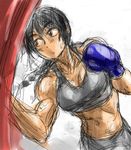  black_eyes black_hair boxing boxing_gloves braid hey_(bluebell) midriff muscle original ponytail solo 