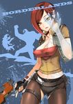  borderlands breasts brick_(borderlands) chaps cleavage copyright_name covered_nipples gun lilith_(borderlands) medium_breasts red_hair satou_shouji short_hair shorts siren_(borderlands) skag thigh_strap transparent weapon yellow_eyes 