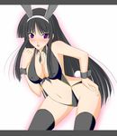  akiyama_mio black_hair breasts bunny_girl covered_nipples front-tie_top futami_masaki k-on! large_breasts long_hair necktie purple_eyes slingshot_swimsuit solo swimsuit thighhighs wide_hips wrist_cuffs 