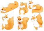  1girl :i acorn akatsuki_no_yona aminyao animal ao_(squirrel)_(akatsuki_no_yona) blush brown_eyes closed_mouth eating multicolored_fur no_humans open_mouth orange_fur solo squirrel tail white_background white_fur 