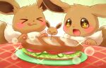  blush closed_eyes eevee fluffy food highres open_mouth picnic pokemon pokemon_(creature) sandwich shii_(no-va_could) tomato tongue tongue_out 