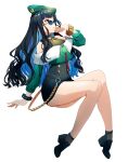  1girl ameshiki ass black_hair blue_hair fate/grand_order fate_(series) full_body highres huitzilopochtli_(fate) long_hair multicolored_hair round_eyewear simple_background solo white_background 