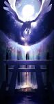  arch blurry commentary_request eko_(wk_egg) flying from_below highres lugia moon night no_humans pokemon pokemon_(creature) solo twitter_username water water_drop waterfall watermark 