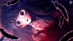  1girl blood blood_from_eyes blood_on_face commentary derivative_work dutch_angle empty_eyes feathers furude_rika highres higurashi_no_naku_koro_ni nude open_mouth purple_eyes purple_hair signature solo the_golden_smurf upper_body 