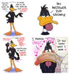  acme anatid anseriform anthro avian balls belly big_balls big_belly big_penis bird black_body black_feathers black_penis chicken clothing comic daffy_duck duck duo english_text feathers flaccid foghorn_leghorn foreskin galliform gallus_(genus) genitals hand_on_hip hi_res huge_penis humanoid_genitalia humanoid_penis lisp looney_tunes male male/male membrane_(anatomy) meme nipples overweight overweight_male pasties penis penis_on_face phasianid poppin presenting presenting_penis saggy_balls simple_background slim text these_aren&#039;t_my_glasses tongue tongue_out translucent translucent_clothing translucent_underwear underwear undressing vein veiny_penis warner_brothers webbed_feet white_body white_feathers 
