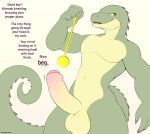  2023 anthro balls belly big_balls big_penis biped crocodile crocodilian crocodylid dabelette dialogue english_text erection foreskin front_view genitals glans good_boy green_body hi_res humanoid_genitalia humanoid_penis hypnosis looking_at_viewer male mind_control multicolored_body navel nude open_mouth partially_retracted_foreskin pendulum penis portrait reptile scalie simple_background solo standing talking_to_viewer tan_body text three-quarter_portrait two_tone_body white_background yellow_eyes 