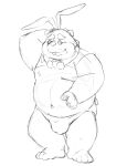  0ottotto0 2023 anthro bear belly bow_tie bulge clothing eyewear fake_ears fake_rabbit_ears glasses hi_res kemono male mammal monochrome moobs navel nipples overweight overweight_male simple_background sketch solo underwear 