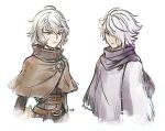  1boy 1girl anna_pascal artist_name belt closed_mouth company_connection crossover expressionless niyasu octopath_traveler scar scar_on_face short_hair simple_background sketch therion_(octopath_traveler) triangle_strategy upper_body white_background white_hair 