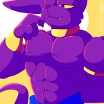  abs anthro beerus digital_media_(artwork) domestic_cat dragon_ball dragon_ball_super felid feline felis fizzyjay fur hairless hairless_cat hi_res male mammal muscular muscular_anthro muscular_male pecs purple_body simple_background solo sphynx_(cat) 