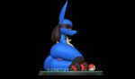  3d_(artwork) anthro anus areola big_breasts black_background blue_body breasts butt digital_media_(artwork) female generation_4_pokemon genitals hi_res looking_at_viewer lucario nintendo nonotoys pokemon pokemon_(species) pussy red_eyes simple_background solo 