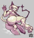  4_fingers anthro anus balls big_butt big_penis bodily_fluids butt claws demon feet felid feline fingers genitals hi_res imp looking_at_viewer male mammal musk paws penis pubes puffy_anus smile solo sweat sweaty_genitalia tail zzz4 