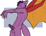  anthro balls dragon eyes_closed genitals hair hi_res isakalts male penis purple_dragon purple_hair solo wings zoham 