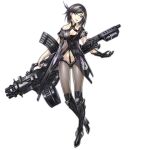  1girl aqua_eyes ass_visible_through_thighs asymmetrical_clothes bangs bare_shoulders black_footwear black_gloves black_hair black_nails black_pantyhose boots breasts buttons cleavage cleavage_cutout clenched_hands clothing_cutout collarbone earrings emblem fingernails full_body girls&#039;_frontline gloves gun hair_between_eyes head_tilt holding holding_gun holding_weapon infukun intruder_(girls&#039;_frontline) jewelry knee_boots looking_at_viewer magazine_(weapon) medium_breasts nail_polish nose official_art open_hands open_mouth pantyhose photoshop_(medium) sangvis_ferri see-through short_hair simple_background single_glove solo standing standing_on_one_leg teeth transparent_background weapon 