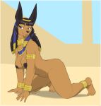  2020 anklet anthro areola biped black_hair blue_eyes bracelet breasts candid canid canine canis colored female hair jackal jewelry mammal mostly_nude nipples nude signature solo tan_body yellow_anklet yellow_bracelet zerofox1000 