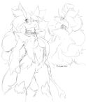  2019 anthro biped breasts canid canine delphox eyewear female fur generation_6_pokemon genitals glasses hair holding_object mammal maya_del_phox monochrome nintendo nude pokemon pokemon_(species) pussy signature solo standing zerofox1000 