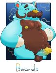  2023 animal_crossing anthro balls bear beardo_(animal_crossing) belly blue_body bodily_fluids erection genitals haxsmack hi_res male mammal moobs nintendo nipples overweight overweight_male penis solo sweat 