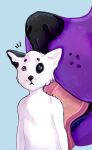  ambiguous_form ambiguous_gender anthro blue_background blue_eyes canid cheek_tuft duo facial_tuft front_view fur glistening glistening_eyes licking licking_another male mammal purple_body purple_fur red_tongue roobin simple_background tongue tongue_out tuft white_body white_fur 