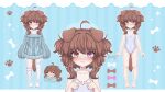  1girl :3 ahoge alternate_costume animal_ears artist_request barefoot blue_sweater brown_hair cartoon_bone casual_one-piece_swimsuit chibi chibi_inset choker covered_navel dog_ears dog_girl dog_tail emi_(vtuber) feet full_body groin highres indie_virtual_youtuber legs loose_thighhigh no_pants no_shoes one-piece_swimsuit short_hair sleeves_past_wrists smile sweater swimsuit tail thighhighs thighs toes two_side_up virtual_youtuber white_one-piece_swimsuit white_thighhighs 