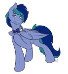  2017 alpha_channel blue_body blue_bow_tie blue_eyes blue_hair bow_tie bow_tie_only collar equid equine fan_character feral guide_lines hair harmonic_hooves_(oc) hasbro hi_res horse kobayashi-maruu male mammal mostly_nude my_little_pony pegasus pony signature simple_background solo tail transparent_background white_collar wings 