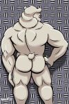  2022 anthro back_muscles bear biceps butt centerfold deltoids genitals hand_on_hip hand_on_leg hand_on_thigh hi_res looking_at_viewer looking_back male mammal manly metal muscular muscular_butt muscular_thighs nanoff pattern_background penis pinup polar_bear pose simple_background solo triceps ursine 