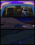  anthro canid canine car city clothing comic driving eyewear fox fur grey_body grey_fur headlights hi_res hill hillside hoodie inside_car male mammal multicolored_body multicolored_fur night outside plant solo starrffax starrffax_(fox_sona) sunglasses sunset topwear two_tone_body two_tone_fur vehicle 